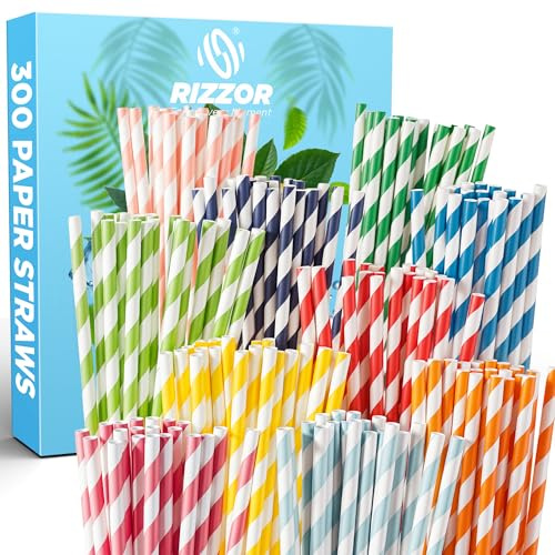 300 Pcs Paper Straws Colorful - 100% Biodegradable and Eco Friendly Alternative to Plastic - Sturdy, Non Soggy Drinking Straws Ideal for Cocktails, Milk, Events, and Parties Straw.