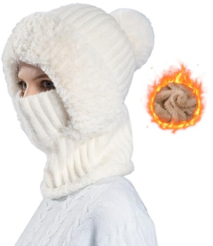 ComedyKing Plüsch Sturmhaube Mütze Winter Thermo Skimaske Fleece Windbeständig Gesichtshaube Mütze Schal Winddichte Gesichtsmaske für Herren Damen (Weiß)
