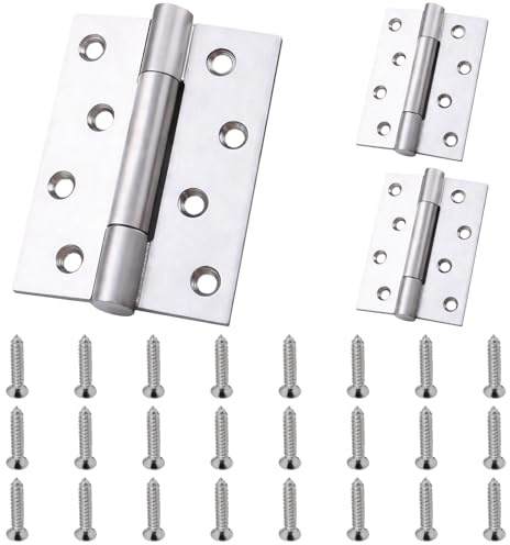Calolin 3 Pcs Stainless Steel Door Hinge, 4 Inch Butt Hinge with Self Closing Design, Adjustable Tension, Smooth Operation, 24 Screws Included, Silver