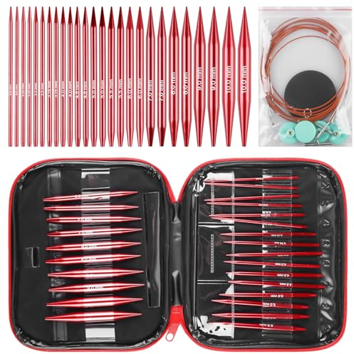 Juego de agujas circulares intercambiables: agujas circulares de 3,0 a 10,0 mm, agujas de tejer intercambiables con bolsa, aluminio, ideal para proyectos de punto, principiantes y profesionales, color