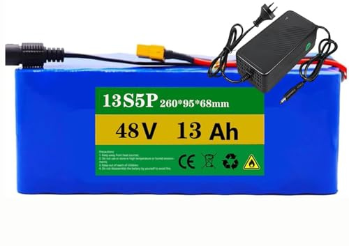Batería De Bicicleta Eléctrica De 48 V, 13 Ah, Recargable De Iones De Litio De 48 V Para Motores De 250 W, 350 W Y 500 W Con Cargador Para Bicicletas Eléctricas 48V 13Ah,XT60+DC