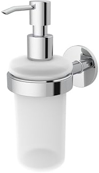 Lenz Seifenspender VIDA in Chrom – Nachfüllbar und Tropffrei | Platzsparende Wandmontage, Zum Bohren oder Kleben, Hochwertige & pflegeleichte Oberfläche, satiniertes Glas, 4408302
