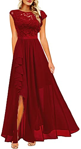 Abito da Donna in Tinta Unita con giunture in Pizzo Senza Maniche Girocollo con Orlo Arricciato Abito da in Felpa Moda