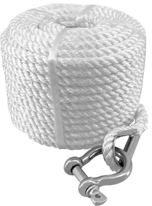 Línea de Anclaje for Barco, Cuerda de Anclaje de Nailon Trenzado Doble, Canoa de Acero Inoxidable Líneas de Muelle, Cuerda(9mm 23Meter)