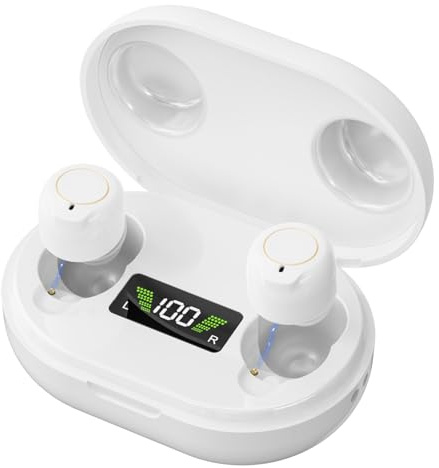 Rechargeable Hearing Amplifier, 3.2g Lightweight Design, Clear Sound & Noise Reduction, Up to 35H Use + 350H Charging Case, Touch Control with LED Display (White)
