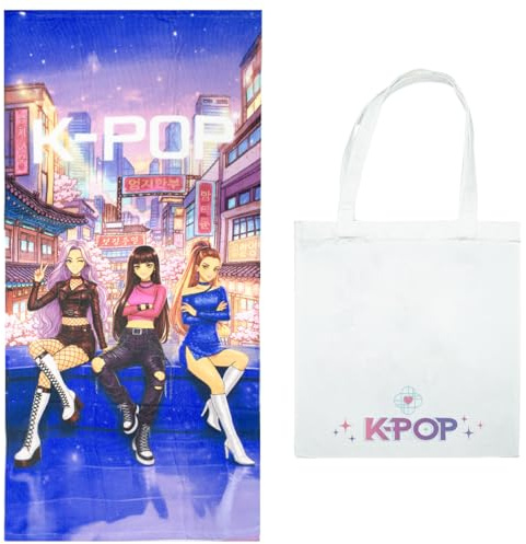 ms móvil shop Toalla KPOP con Bolsa de Tela, Microfibra 100% Poliéster Multicolor, 70x140 cm, Toalla Ligera y Absorbente para Playa y Piscina (Ciudad)