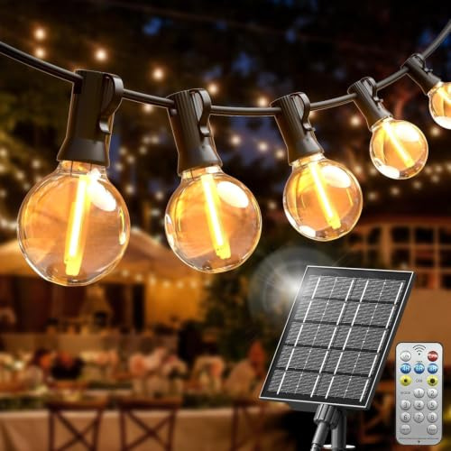 Solar Lichterkette Außen - 20M LED Lichterkette Outdoor mit 30+2 G40 Glühbirnen Aussen - Wasserdicht IP44 Lichterkette Außen Strom für Garten/Terrasse/Hochzeiten/Bistro Partys - Warmweiß