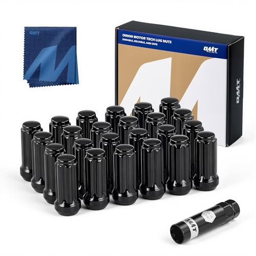 Orion Motor Tech M14x1.5 Lug Nuts Black with Spline Tuner, 2 inches Length Conical Wheel Nut, Compatible with Chevy GMC Ford Cadillac Lincoln SAAB Saturn Silverado 1500 Savana, Set of 24