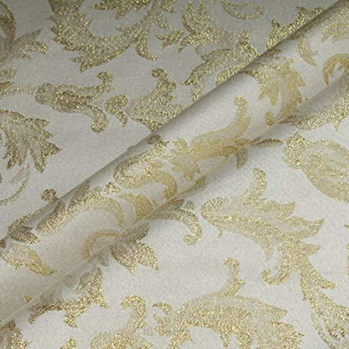 Stoff am Stück Stoff Polyester Jacquard Ornament ecru gold Lurex Goldbrokat Barock Rokoko 280 cm überbreit