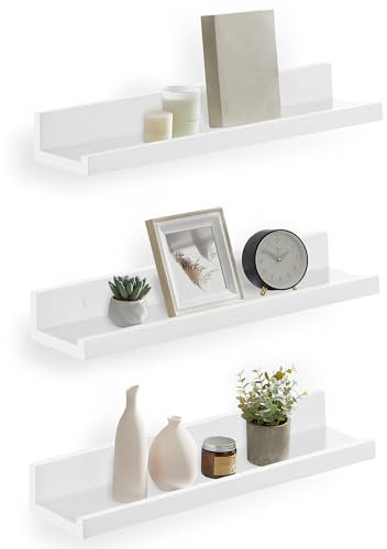 SONGMICS Mensole da Muro, Set da 3, Mensole da Parete, Larghezza di 38 cm, Mensole per Foto Decorazioni, Soggiorno Studio Bagno Cucina, Bianco Opaco LWS38WT