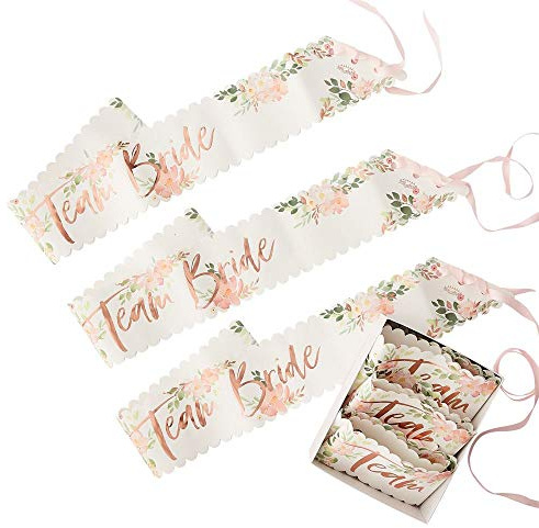 Ginger Ray Fajas de novia con diseño floral de despedida de soltera, color oro rosa, paquete de 6