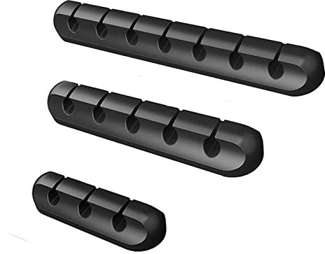 Briskyto Cable Holder Clips, 3 Pack Cable Management Cord Organiser Clips Silicone Adhesive for USB Charging Cable Mouse Wire PC Office Home (3-5-7Slot, Black)