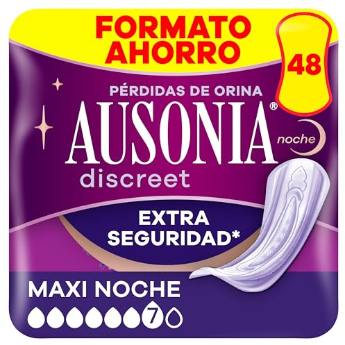 Ausonia Discreet Compresas Maxi Noche, Pack de 48, Para Pérdidas De Orina Para Mujer, Extra Segura Y Discreta