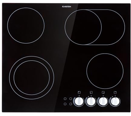 Klarstein Piano Cottura in Vetroceramica a 4 Fuochi, 6100W Integrato con Controllo Touch e Timer, Design Moderno per Cucina