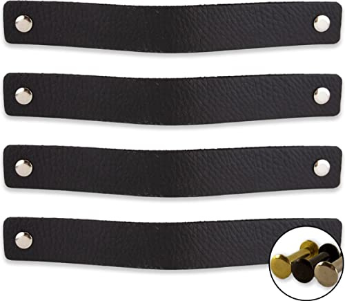 Brute Strength – Ledergriffe für Möbel – 20 x 2,5 cm – Schwarz – 4 Stück | Handgefertigte Möbelgriffe und Lederschlaufen aus Vollnarbenleder; für Schranktüren und Schubladen, Schrauben inklusive