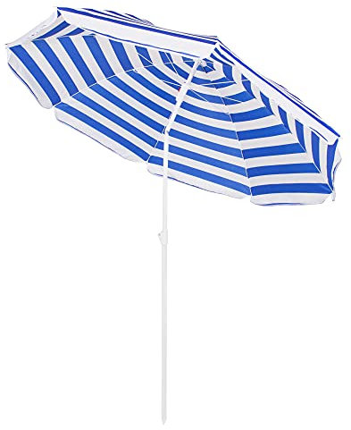 SPRINGOS Parasol de plage, de voyage, protection solaire, blanc/bleu, 160 cm