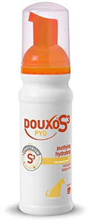 Douxo S3 PYO Mousse for Dogs and Cats, 3% Chlorhexidine Digluconate, Antibacterial and Anti-Yeast Action, No Rinse Leave-On Mousse, Hypoallergenic Coco Vanilla Fragrance, 150 ml