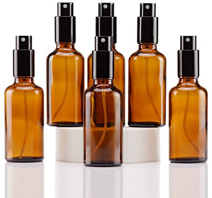 YIZHAO Flacon Spray Vide 50ml, Ambré Bouteille Spray Verre, avec Brouillard de Pulverisateur Fine, pour Huiles Essentielles, Aromathérapie, Parfums, Nettoyage, Voyage, Pharmacie – 6Pcs