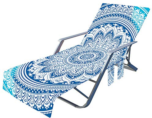 FANSU Schonbezug für Gartenliege Frottee Liegenauflage Garten Sonnenliege Handtuch mit 2 Taschen Stuhl Strandtuch für Schwimmbäder, Strände, Gartenhotels (75x210cm,Böhmen)