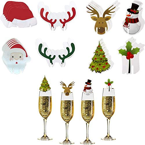 Anguxer 80 PCS Pennarelli per bicchieri da vino di Natale, Charms per Bicchieri da Vino di Natale, Segnabicchieri Natale riutilizzabili, per Natale, bicchieri da vino
