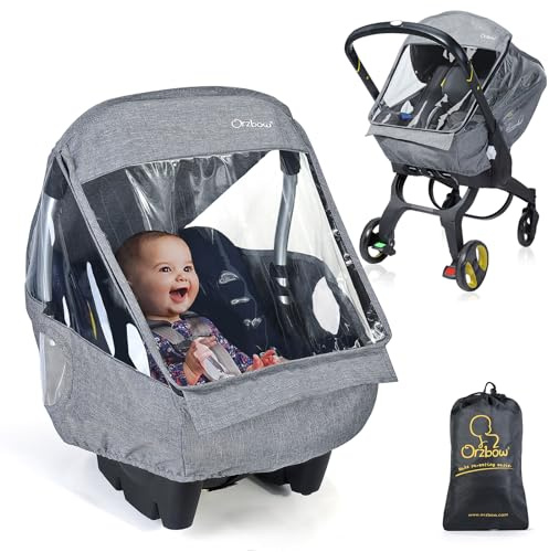 Orzbow Universal Regenschutz für Babyschale, Hellgrau | Abdeckbare Trageöffnung und Luftlöchern, Kontaktfenster,mit Tasche, Notwendiger Schutz für Babys oder Haustiere