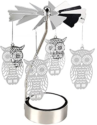 URFEDA Eule Teelicht Karussell Glas Teelichthalter Gold Teelichtglas Rotierender Kerzenhalter Eisen Metall Kerzenständer für Valentinstag Deko Geschenk Hochzeit Dekoration Wohnzimmer Tischdeko