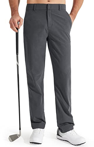 Libin Golfbyxor för män Slim Fit Chinos byxor stretch snabbtorkande lätt avslappnad komfort utomhus avsmalnande golfbyxor med fickor, Järngrå, 34W x 30L