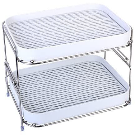 Simmer Stone 2-Tier Cups Mugs Drying Rack with Drain Tray, Kitchen Storage Organizer Shelf for Drinking Glass Bottle Bowls (white)