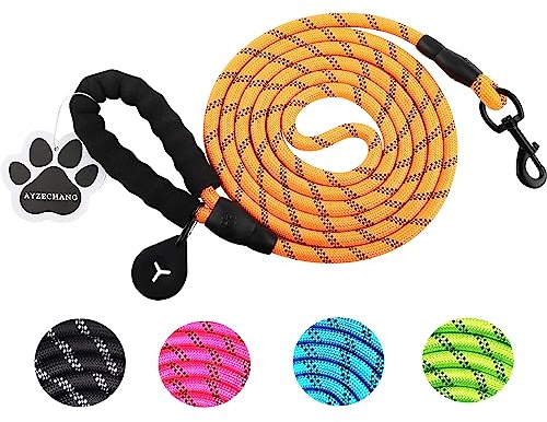 Starkes Hundeleine, 3M/2M,Geeignet für mittelgroße und große Hunde, Mit komfortablem gepolstertem Griff und hoher reflektierender Linie (Orange, 2M×12mm)
