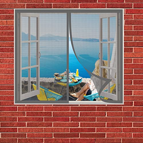 Fliegennetz Fenster Magnet 80 x 110 cm, Insektenschutz Moskitoschutz Fliegenvorhang, Ohne Bohren für Alle Arten von Fenstern, Grau