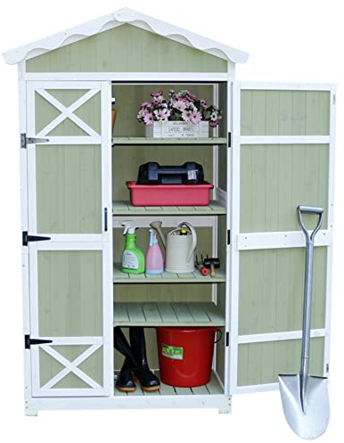 Gartenschrank aus Holz für den Außenbereich, wetterfester Geräteschuppen für den Hinterhof mit Metallgriffen, extra hohes großes Gartenhaus für Terrassenmöbel (Größe: B) (A)