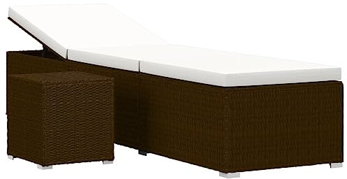 vidaXL Sonnenliege, Liege mit Auflage Teetisch, Gartenliege mit Stahlgestell, Sonnenbett Chaiselongue Gartenmöbel, Braun Poly Rattan