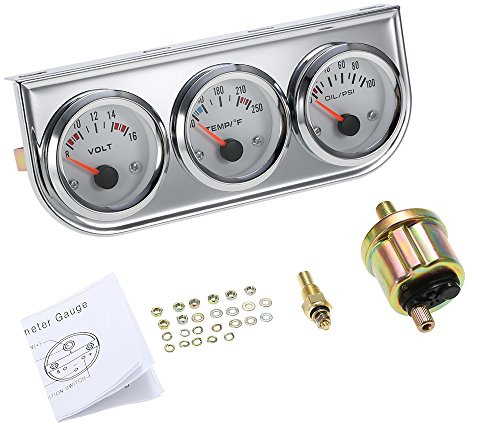 Shkalacar Dreifach Manometer Kit Öl/Volt/Wasser Manometer, 52mm Dreifachmessgeräte 3 in 1 Voltmeter + Wassertemperaturanzeige + Öldruckmesser mit Sensor für Auto Motorrad Messgerät