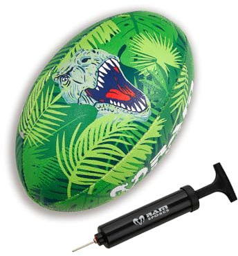 Ram Rugby – Club Quality Rugby Balls in Fun Animal Designs – Dinosaur, Shark, Tiger – Size 5, 4, 3 and Mini - 3 ply, 3-D Grip for great Passing & Catching Control – For Adults, Kids & Children