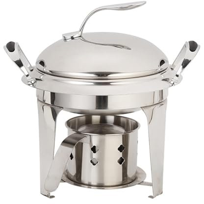 UGCER Juego de Calentador de Buffet y escalfador Redondo de Acero Inoxidable con Bandeja para Comida, Soporte para Combustible y Tapa para Catering, Fiesta y Boda,Plata