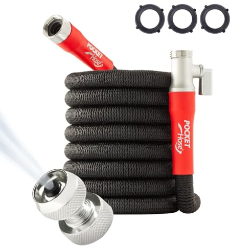 Pocket Hose 50 FT Silver Bullet 2.0 Expandable Garden Hose w/Turbo Shot Nozzle, AS SEEN ON TV, Lead-Free, Solid Aluminum Connectors, Easy On/Off Valve, Kink-Free, Leak-Proof