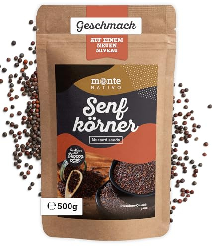 Senfkörner Monte Nativo (500g) - Schwarze Senfkörner - Senfsamen | Senfsaat - Schonend getrocknete und aromatische Gewürze ideal zum Kochen und Würzen - Intesives Aroma und Geschmack