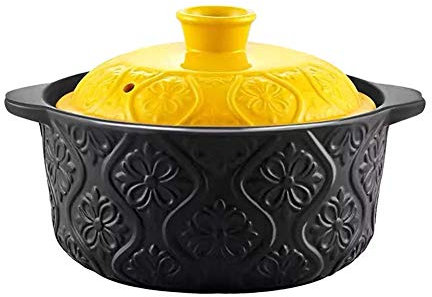 YSZWIN Pentola per zuppa Fatta a Mano Pentola in Terracotta Pentola per zuppa di Cipolla Pentola per zuppa per Cottura lenta Casseruola in Ceramica Antiaderente con Coperchio Nero 1,58 Litri