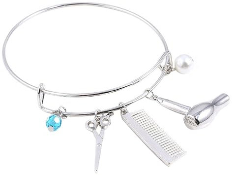 Healeved Lot De 3 Bracelets En Alliage Pour Femme Pendentifs Peignes Ciseaux Sèche-cheveux Tendance Et Élégants Design Créatif