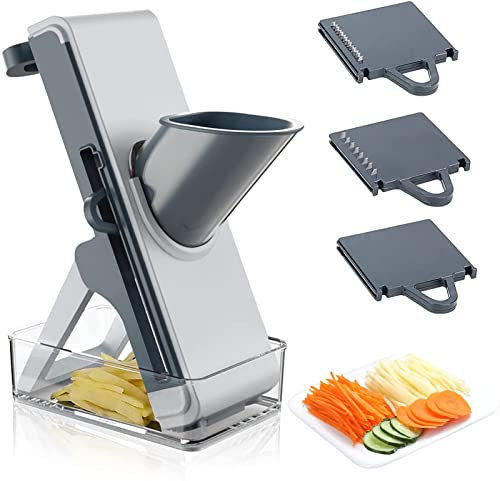 CVNIMV Cortadora de mandolina Vertical, para Cortar Verduras, Comida congelada o Salchichas Mandolina cortadora Segura, Cortadora en Juliana de mandolina con contenedor, Ajustador de espe