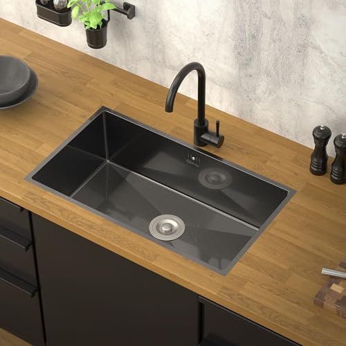 ML-Design Lavello da Cucina 70 x 40 cm Lavabo da Incasso Antracite Rettangolare in Acciaio Inox Lavello Sottopiano a 1 Vasca con Set di Scarico e Troppopieno Vasca Singola con Sifone Lavandino XXL