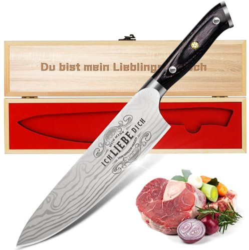 34 cm Aktualisiertes Scharfes Küchenmesser mit Gravur - High Carbon Deutsch EN. 4116 Edelstahlmesser - Geburtstagsgeschenk für Freund Ehemann Partner, Ich liebe dich Jahrestag Geschenk für Männer