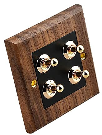 Interruptor de palanca, Panel de interruptores de madera maciza con palanca de latón, estilo antiguo chino, tipo 86, retro, 1 a 4 unidades, 2 vías, interruptor de pared, interruptor momentáneo(4gang)