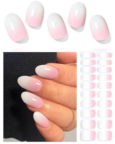 Rosa Ombre Nagelfolie UV härtend, Glazed Donut 20pcs Semi Cured Gel Nagelsticker Selbstklebend, Strips Nagelfolie zum aufkleben für Nagel DIY
