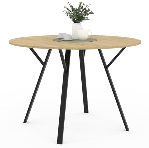 IDMarket - Runder Esstisch YSEULT 4-6 Personen Holz und Schwarz Industriedesign 110 cm