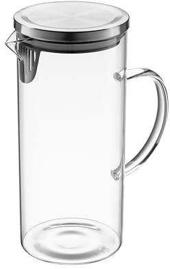 Teekanne Kaffeekanne Teekessel Glaskanne mit Deckel Spülmaschinenfest Mikrowellengeeignet Kühlschrank Durchsichtig Modern Krug Jukon (1,4l)