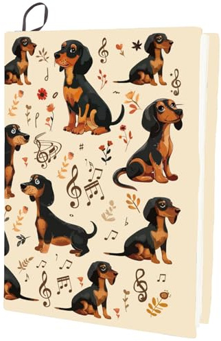 craspire Dehnbarer Buchumschlag Mit Cartoon Hund Musiknote Süßes Khaki Waschbar Wiederverwendbar Elastischer Schutzumschlag Aus Nylongewebe 9.4x15.7 Zoll Für Gebundene Taschenbücher Buchliebhaber