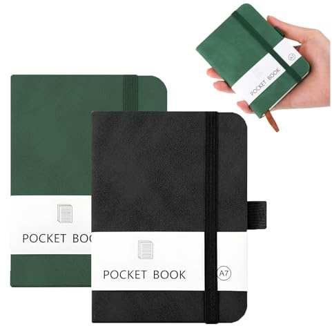 Notizbuch Klein,2 PCS A7 Notizblock Klein Personalisiert Hardcover mit Elastischem Verschlussband und Stifthalter Mini Notizbuch für Schule Arbeit Reisen