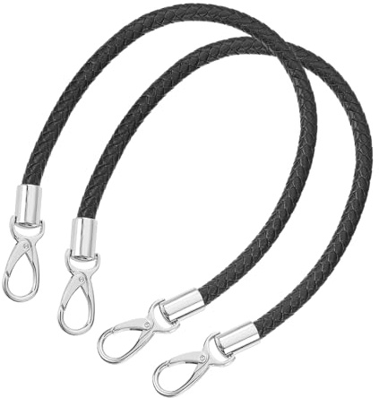 QUARKZMAN Taschenhenkel Lederriemen für Taschen, 2 Stück 50cm PU Taschengurt mit Metallschnallen Taschengriffe für Geldbörse Häkeltaschen Handtaschen (Schwarzer Gurt + Silberne Schnalle)