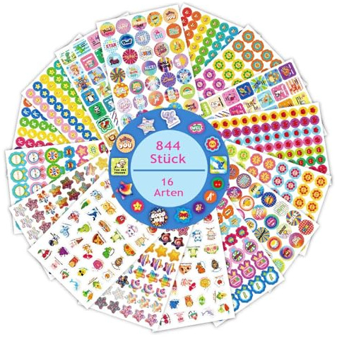 844 Stück Belohnungssticker mit 48 Motive Selbstklebende Belohnungsaufkleber, Animal Reward Stickers, Motivationsaufkleber, Deutsch Grundschule Lehrerbedarf, Belohnungstafel Kinder Lob Aufkleber